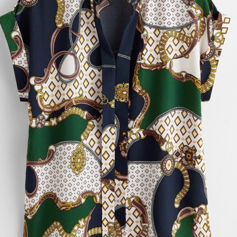 Green and Blue Graphic Polo Button Down Shirt